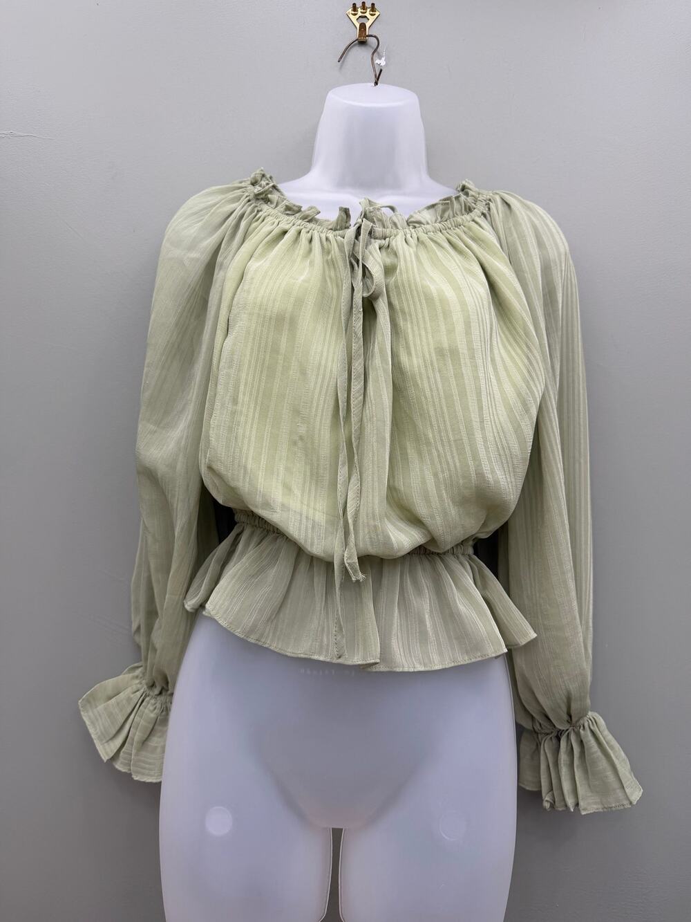 Jealous Tomato Sage Green Blouse S Ruffle Balloon Sleeve Poetcore Boho